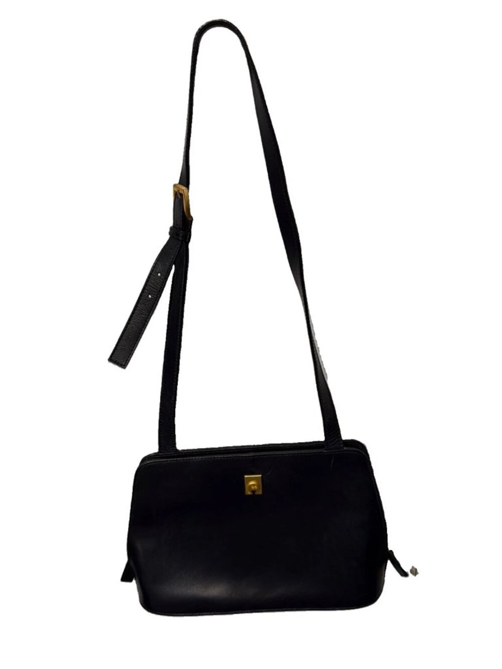 Vintage Etienne Aigner Classic Sturdy Black Box Leather Shoulder Bag Handbag